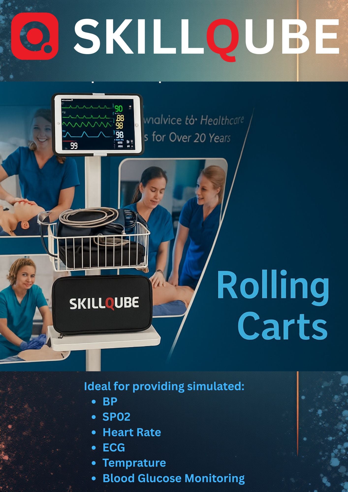 Skillqube Hospital Vital Signs Rolling Cart